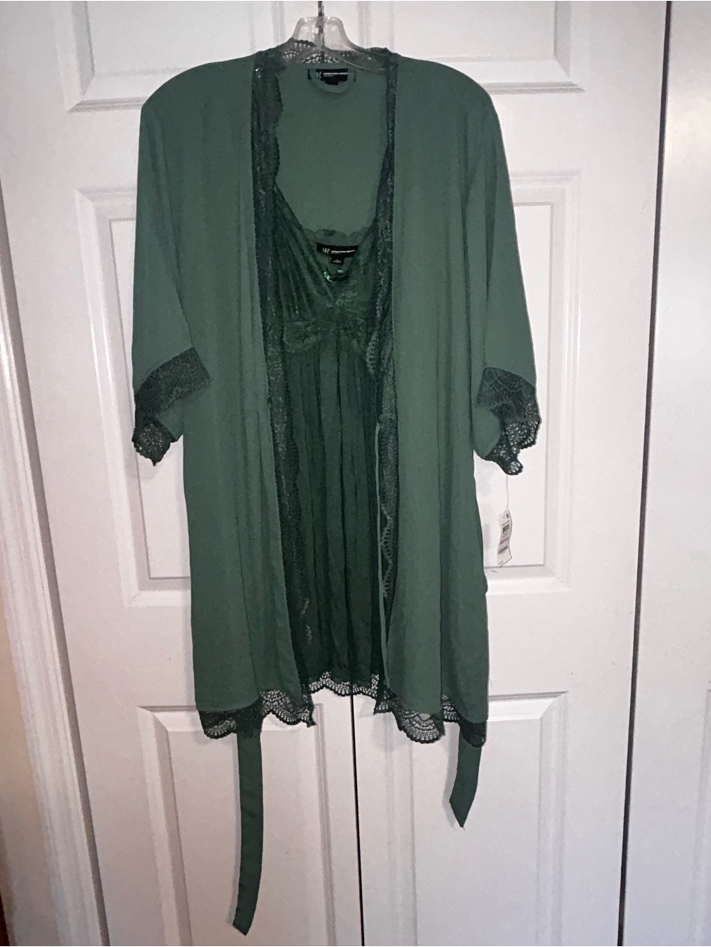 INC International Concepts Lace Trim Robe & Chemise Set - Sage Green
